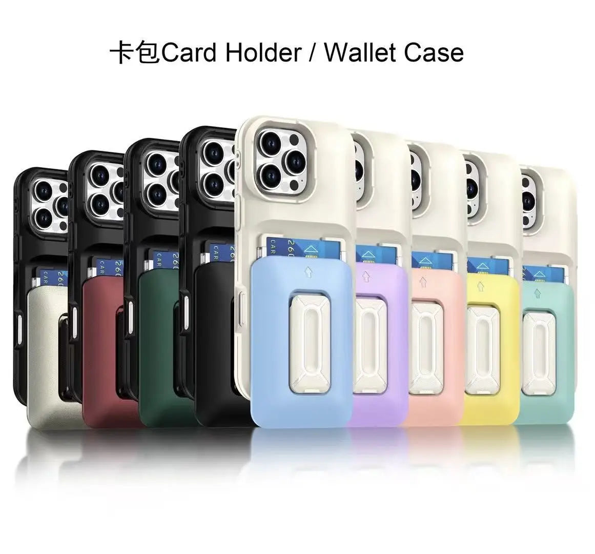 New Korean Sliding Card Holder Kickstand Protective Phone Case for iPhone 11 to iPhone 16 Pro Max – Stylish Multi-Functional Cover