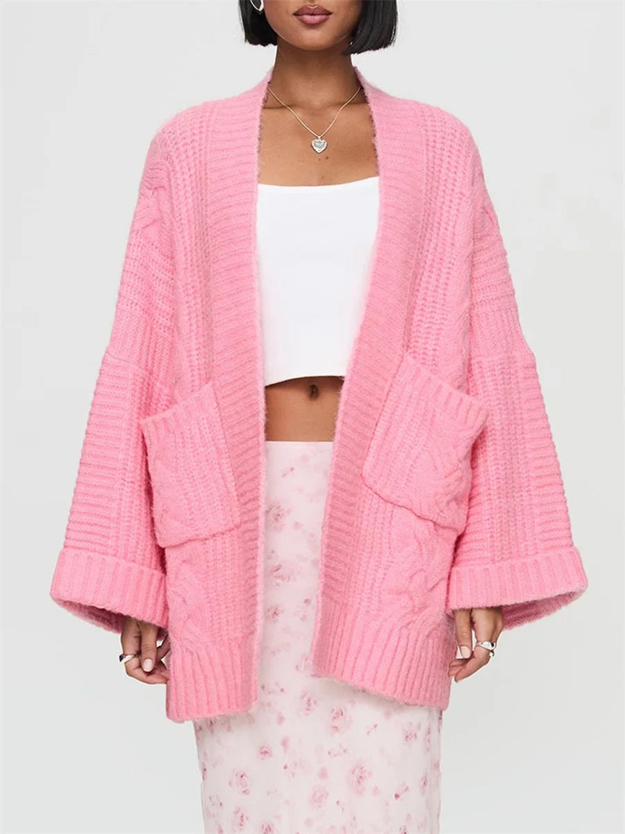 Chunky Cable Knit Open Front Cardigan