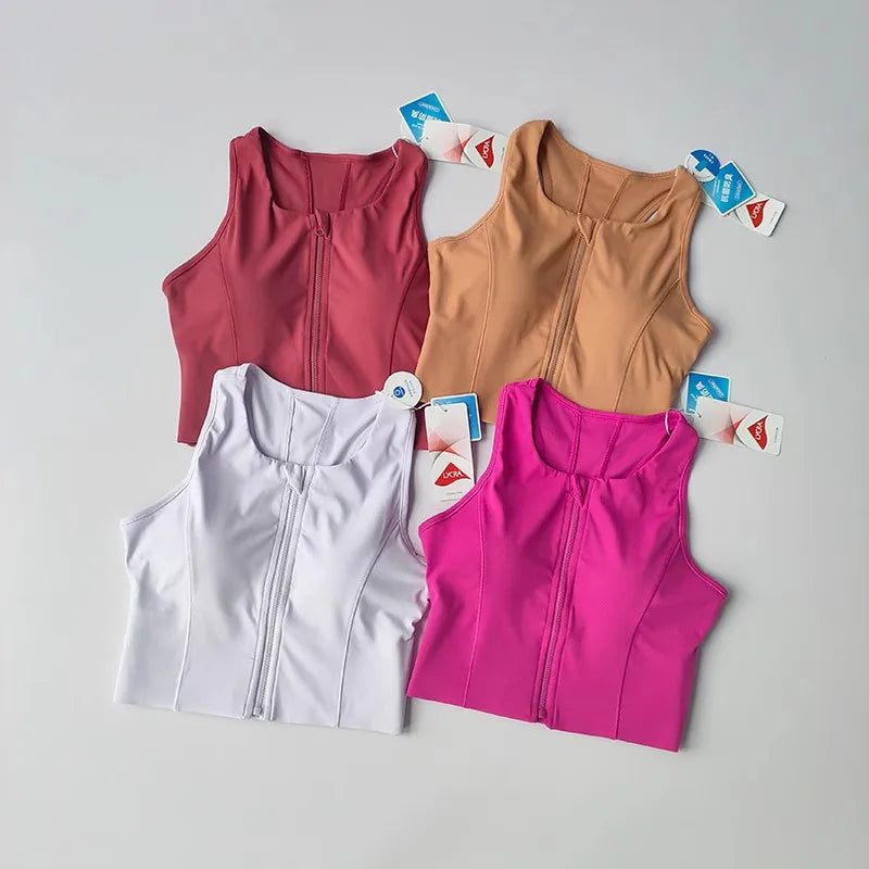 Women's High-Impact Sports Bra – Front Zipper Shockproof Fitness Top