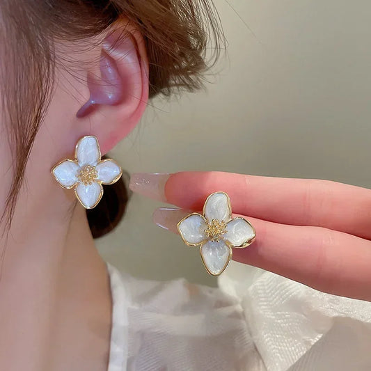 Elegant Camellia Flower Stud Earrings