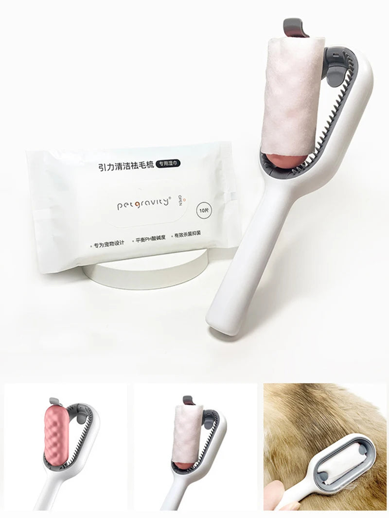 Pet Hair Removal Brush with Wipes – Easy & Efficient Cleaning for Cats & Dogs