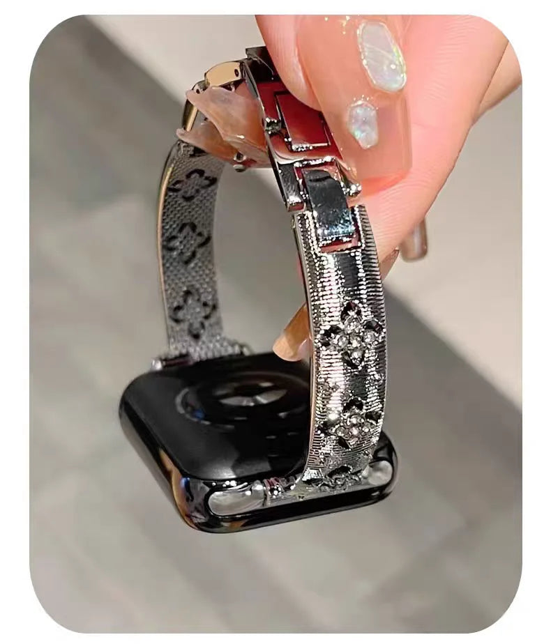 Luxury Bling Gold Stainless Steel Bracelet for Apple Watch – Crystal Decorated Women’s Band