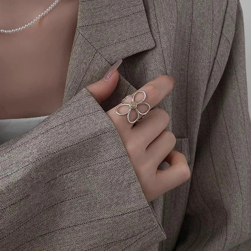 925 Sterling Silver Big Flower Adjustable Ring