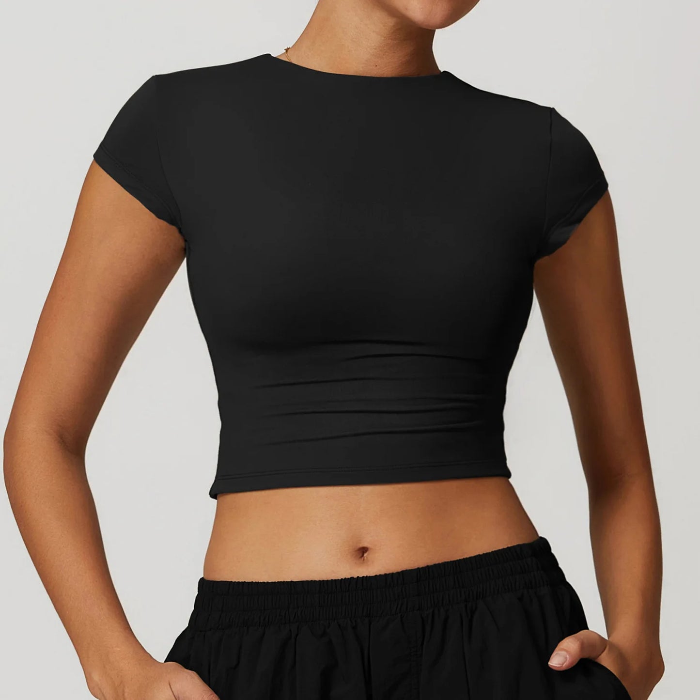 Women’s Short Sleeve Yoga Crop Top – Slim Fit Gym Running Sports Shirt