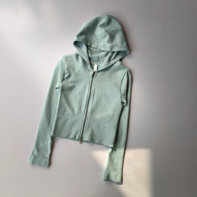 Women's Slim Fit Hooded Sports Jacket – Long Sleeve Zip-Up Activewear