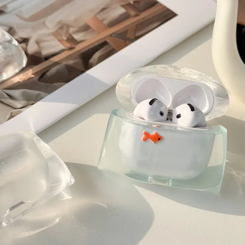 Transparent Goldfish AirPods Case – Artistic Water-Inspired Design
