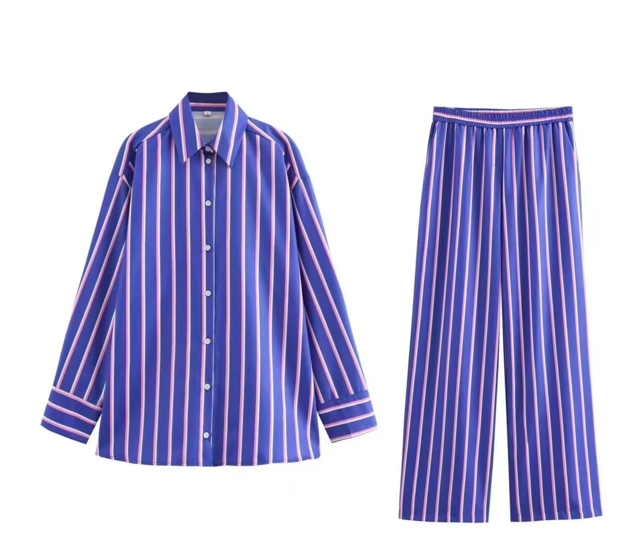 Striped Shirt & Pants Two-Piece Set