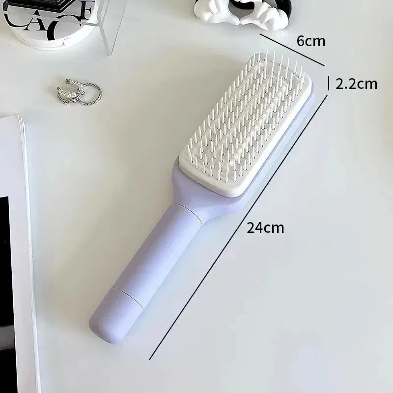 Self-Cleaning Rotating Scalp Massage Comb – Anti-Static & Retractable Design