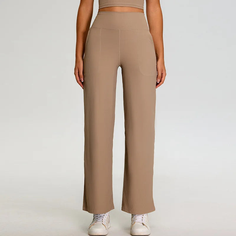 Ribbed High-Waist Straight-Leg Yoga Pants