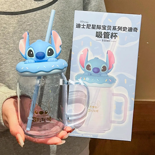 Cartoon Glass Cup with 3D Silicone Lid (480ml)