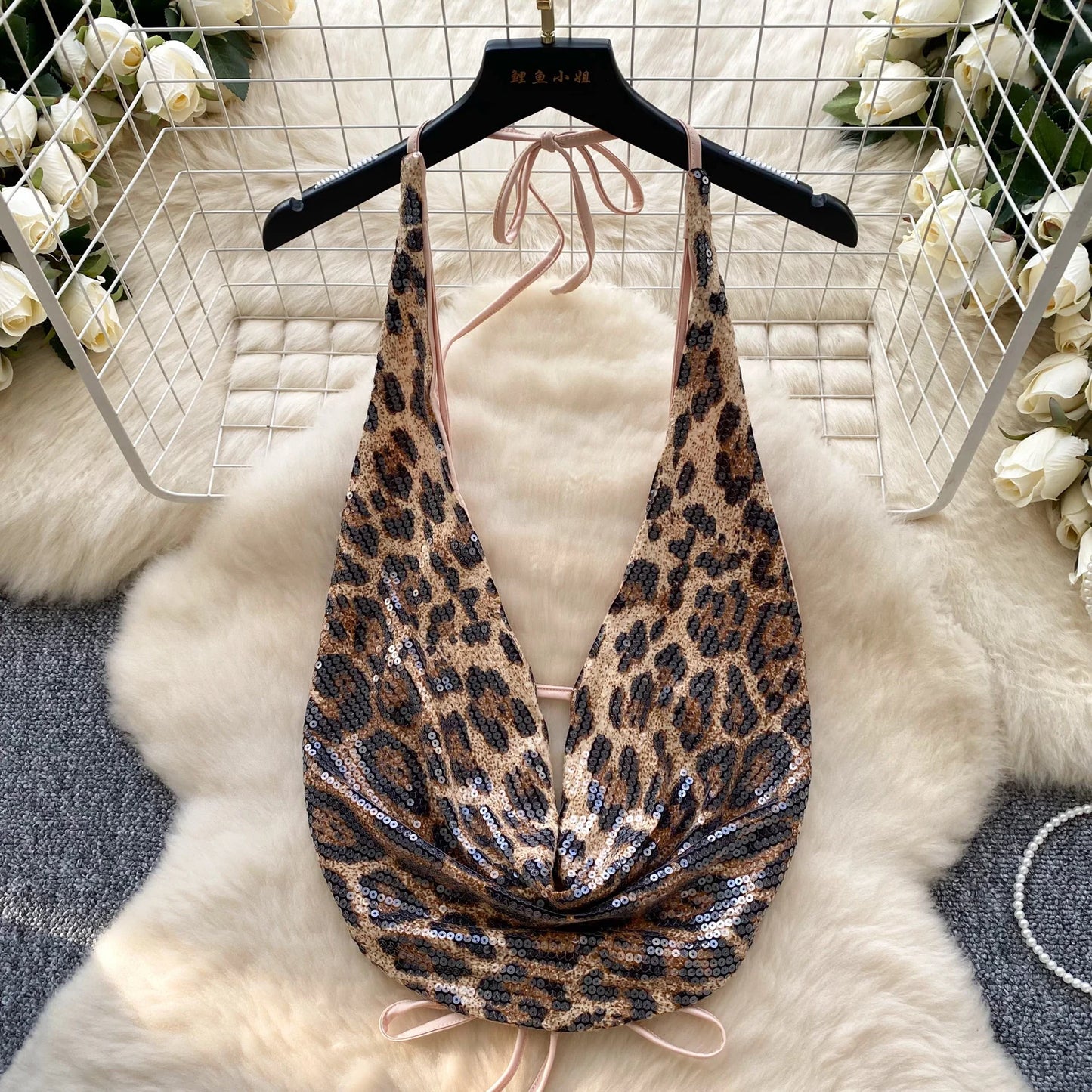 SINGREINY Leopard Print 2-Piece Set – Halter Backless Top + Mini Bodycon Skirt