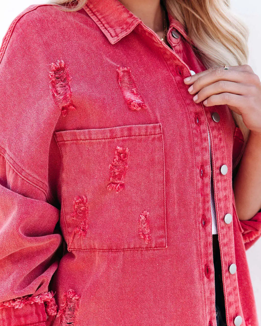 Ripped Denim Jacket with Tassels