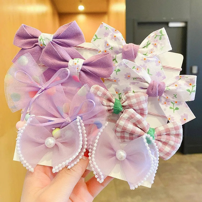 10PCS Girl Hair Ties Set – Soft Flower & Bow Elastic Hairbands for Kids
