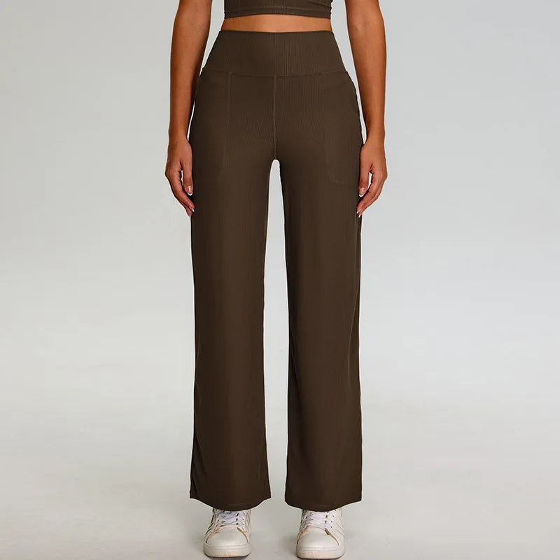 Ribbed High-Waist Straight-Leg Yoga Pants