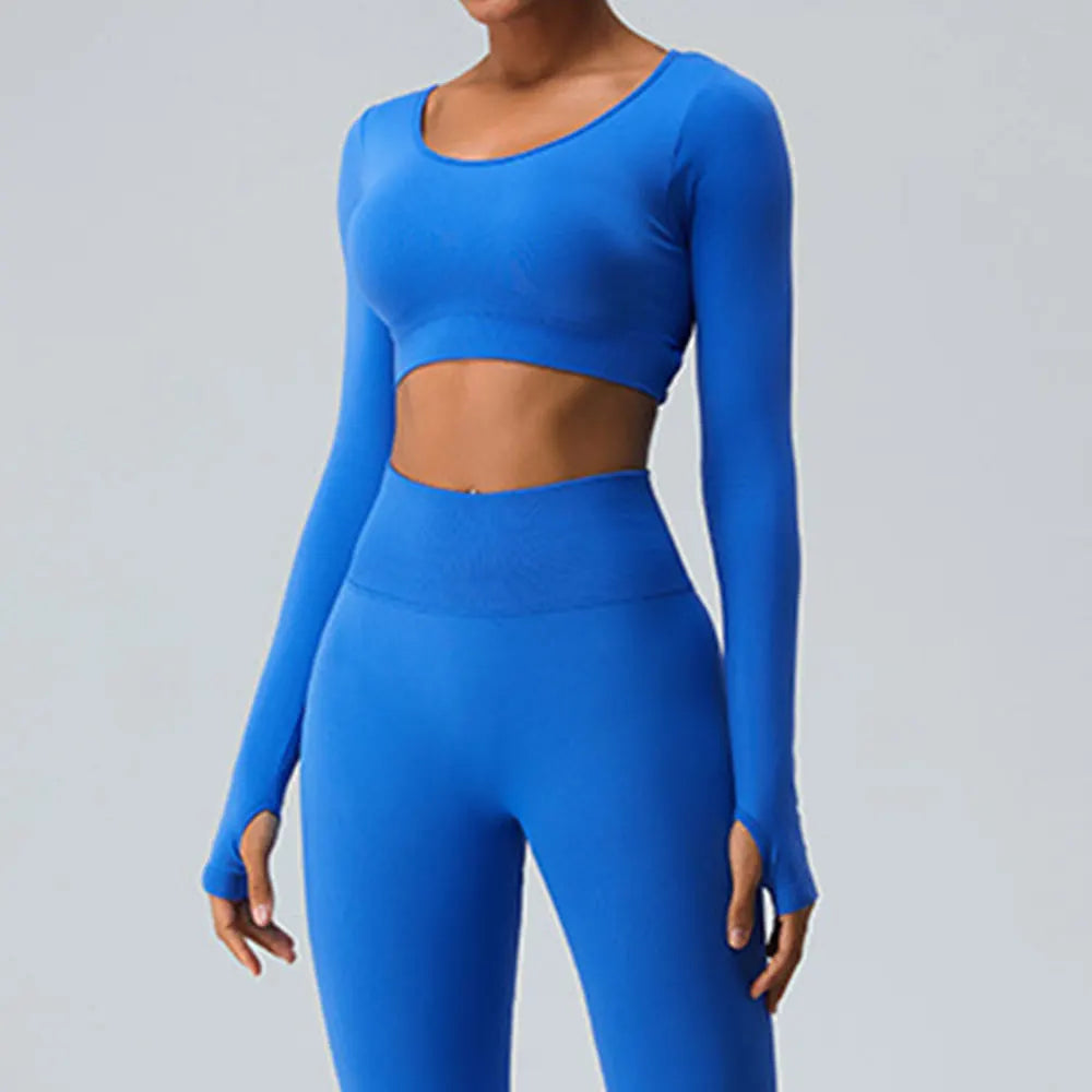 Seamless Backless Long Sleeve Crop Top – Women’s Yoga & Gym Sports Shirt