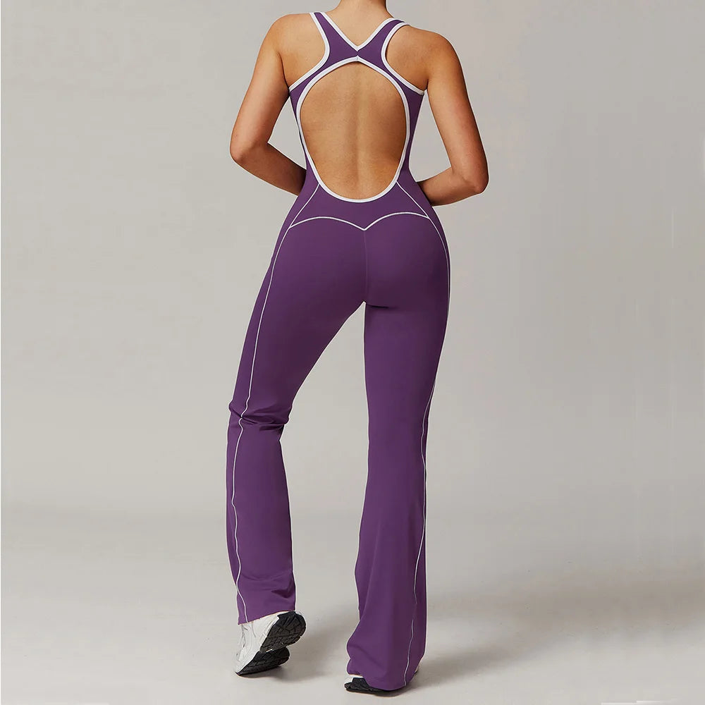 Women's Open-Back Yoga Jumpsuit – One-Piece Stretch Sports Bodysuit (Available in Multiple Colors)