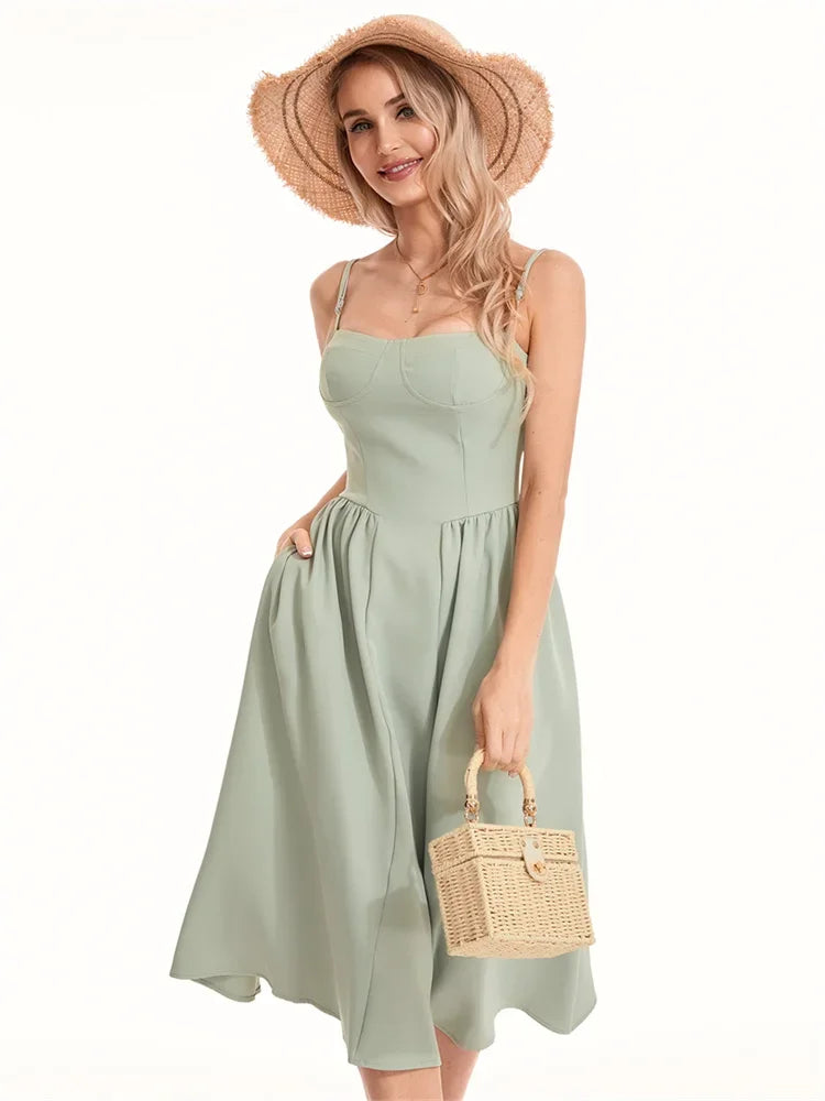 Elegant Spaghetti Strap Midi Dress
