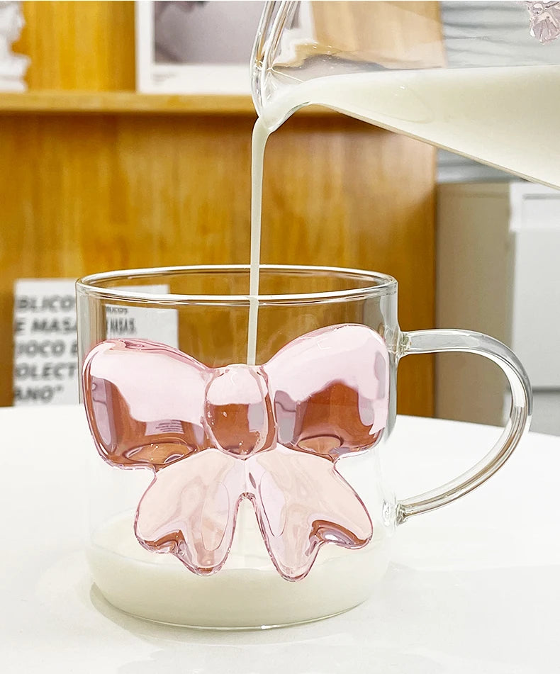 Transparent Glass Cup with Large Pink Bow