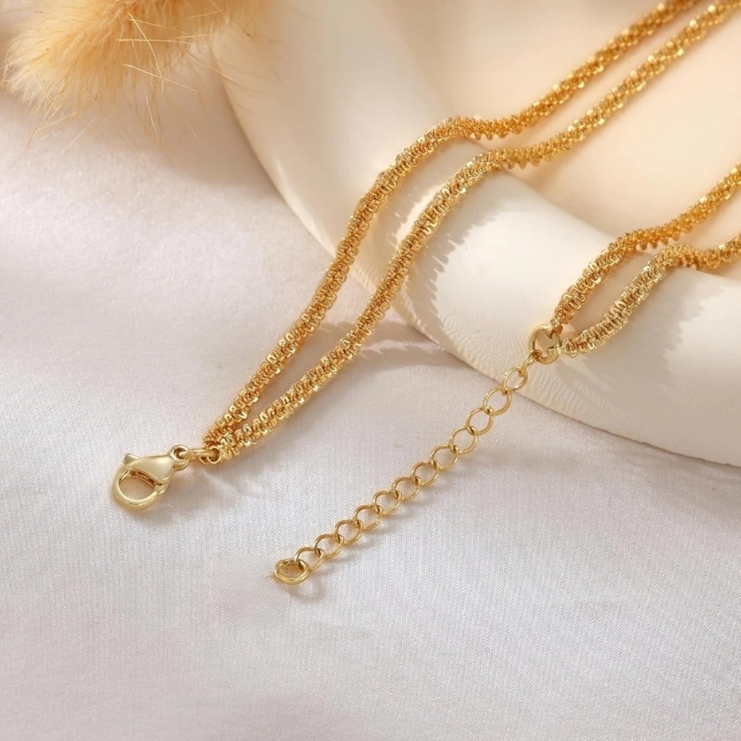 Double-Layer Beaded Anklet – Gold & Silver