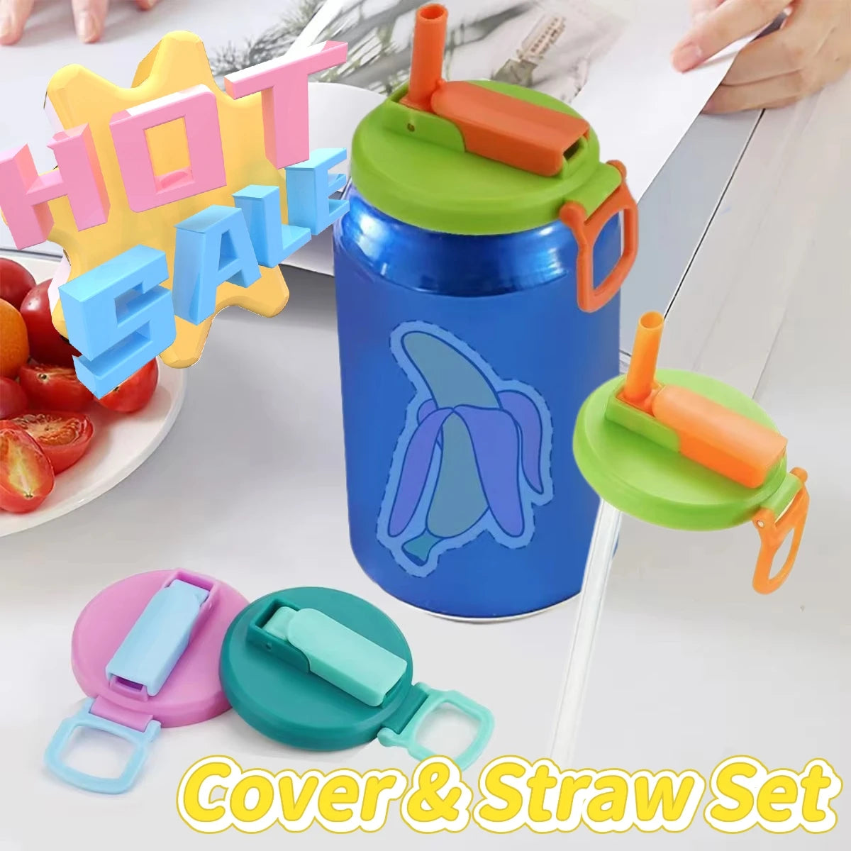 Reusable Soda Can Straw Lid – Leak-proof Cover with Built-in Straw