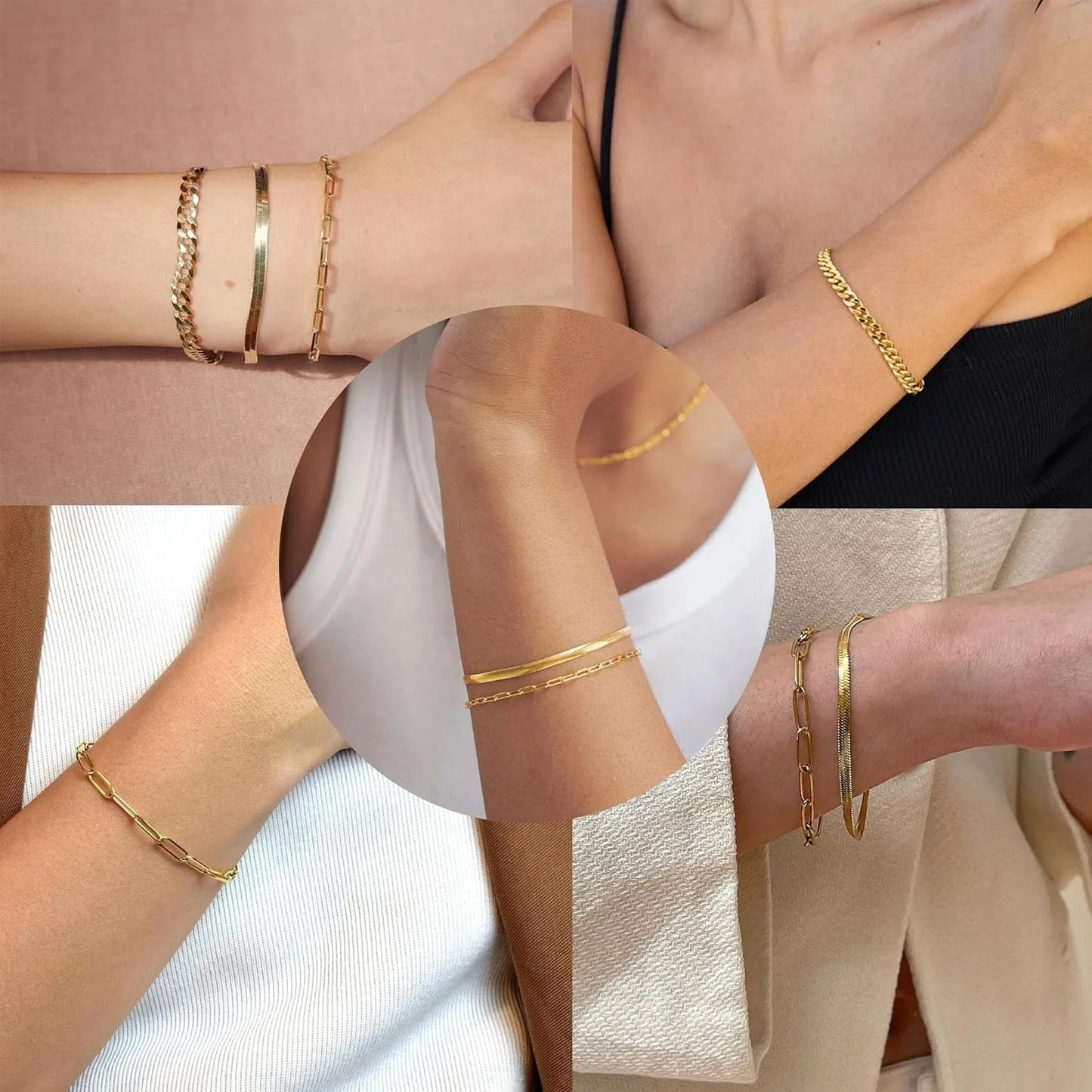 5-Piece Gold Bracelet Set – Layered Chain Styles