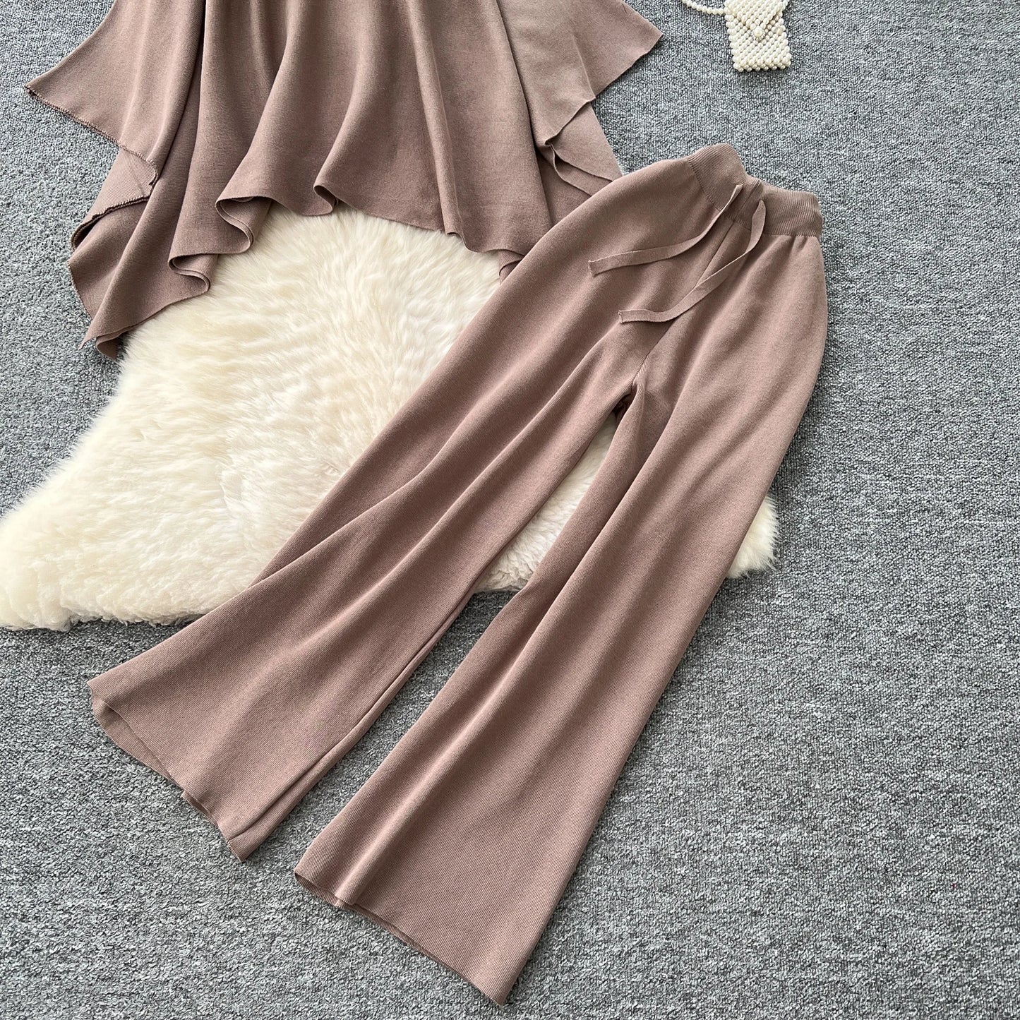 SINGREINY Turtleneck Warm Two-Piece Set – Knitted Sweater & Wide Leg Pants