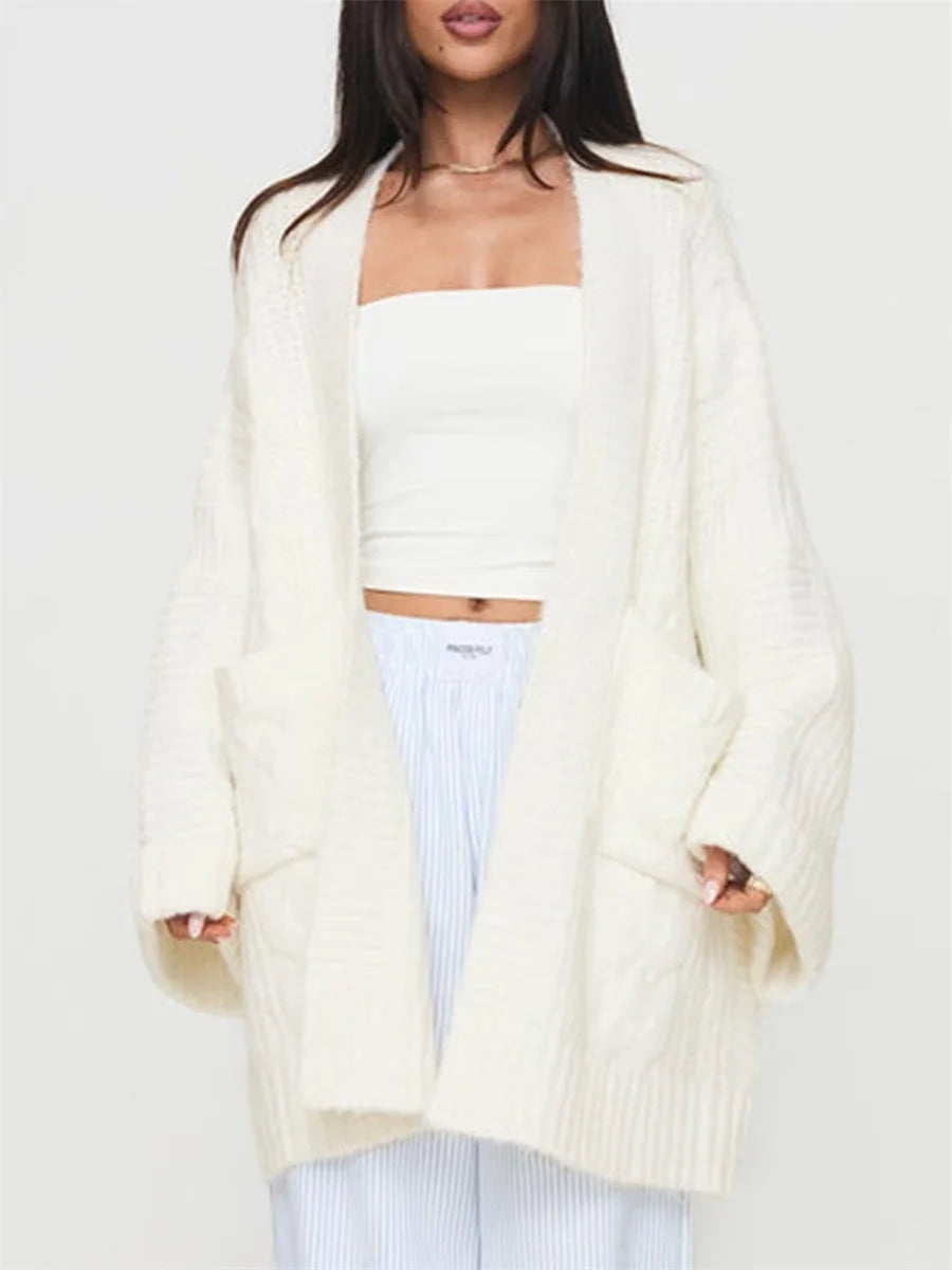 Chunky Cable Knit Open Front Cardigan