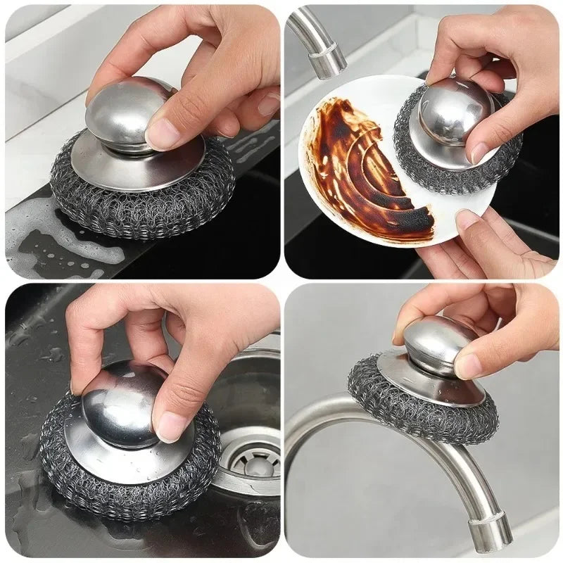 Heavy Duty Steel Pot Scrubber with Handle