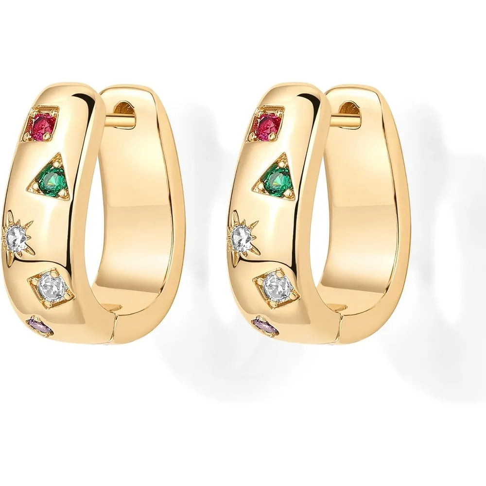 Colorful Chunky Zirconia Hoop Earrings – Gold or Silver