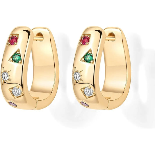 Colorful Chunky Zirconia Hoop Earrings – Gold or Silver