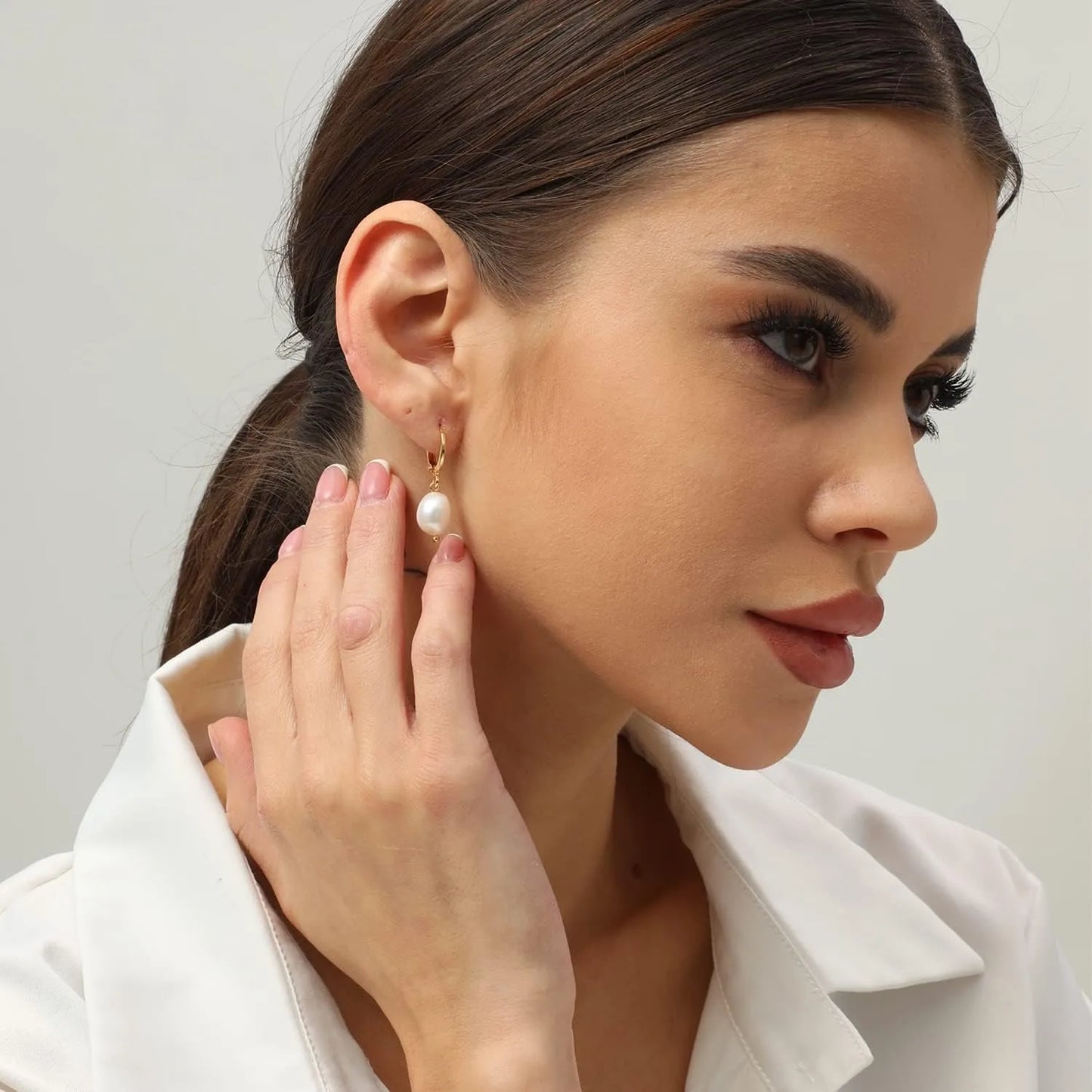 Pearl Drop Hoop Earrings – Gold & Silver