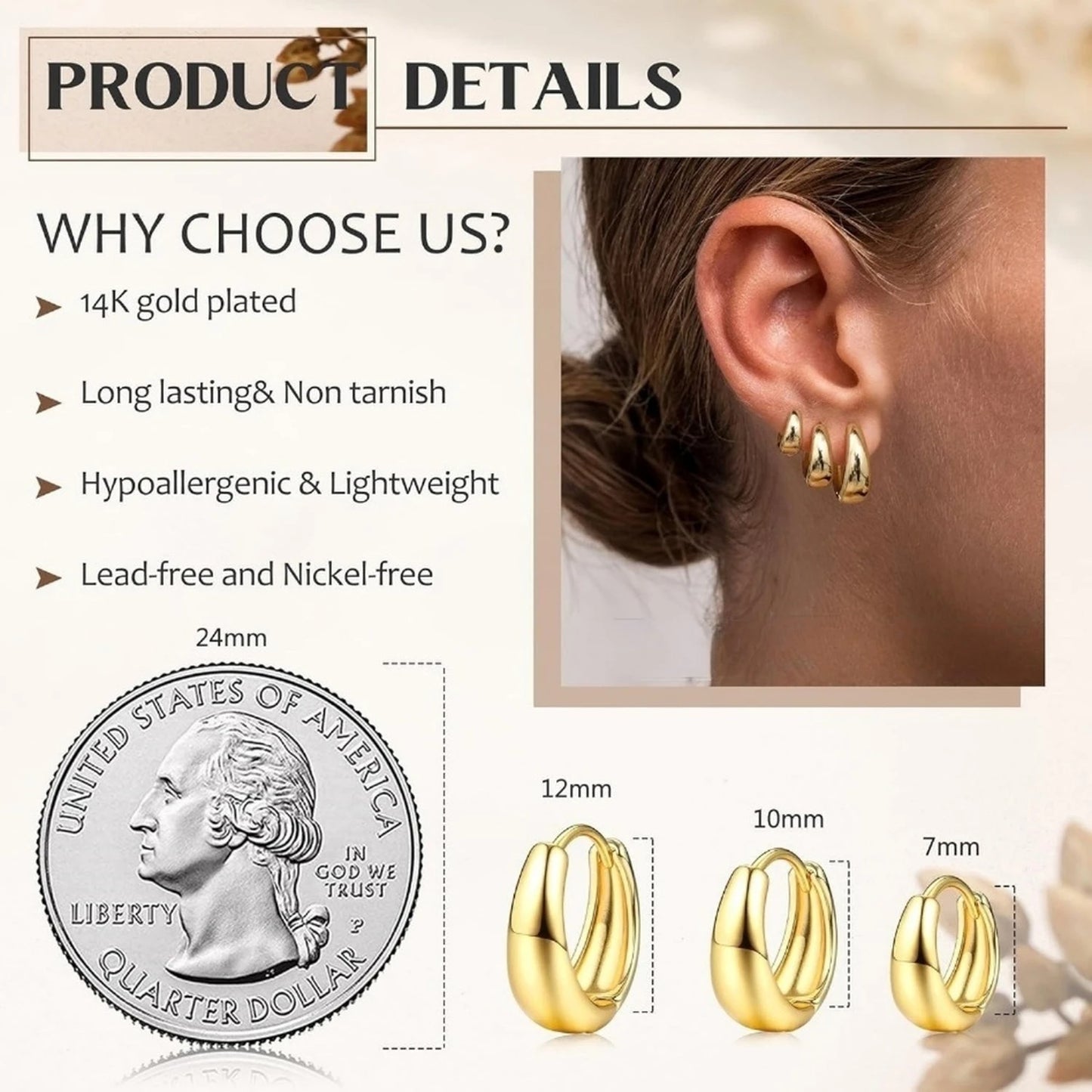 3-Piece Chunky Dome Hoop Earrings Set – Gold & Silver