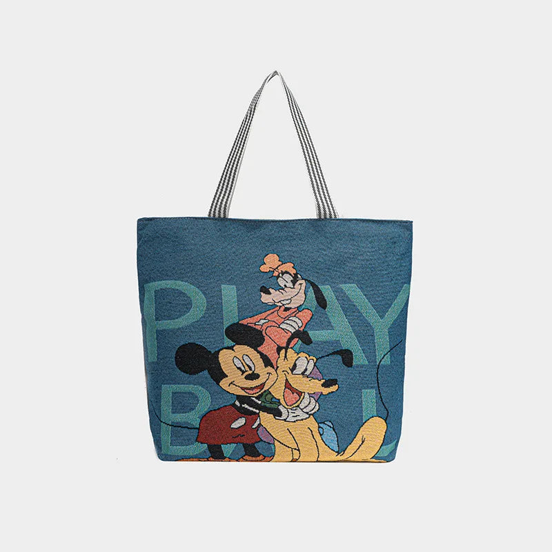 Mickey Embroidered Canvas Shoulder Bag – Youthful, Spacious & Trendy
