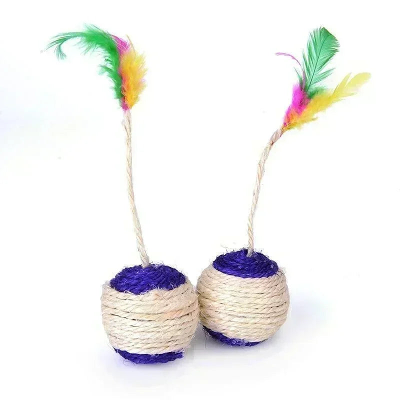 Interactive Sisal Ball Cat Toy with Feathers