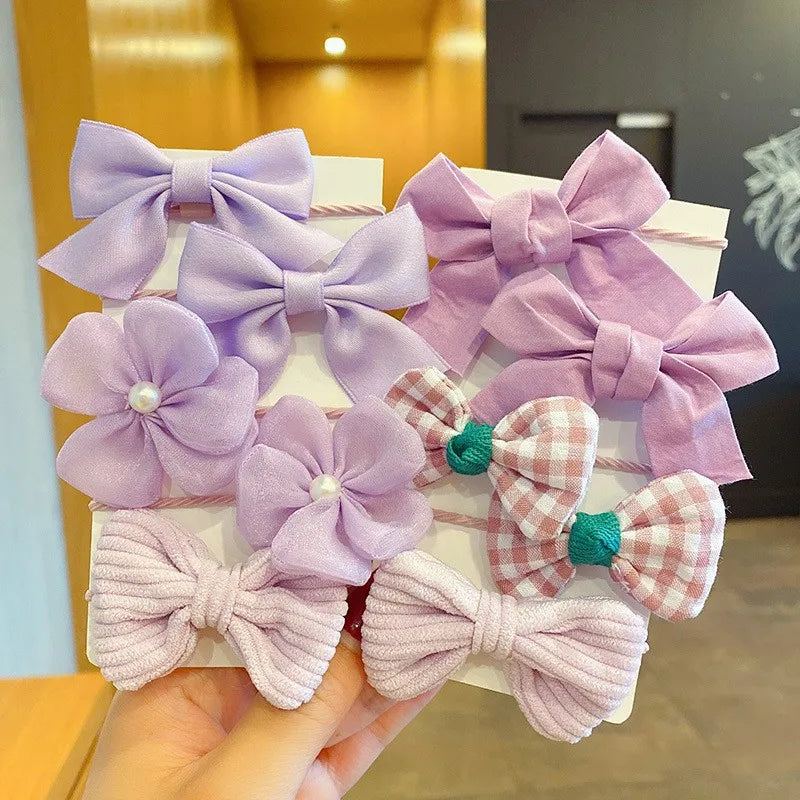 10PCS Girl Hair Ties Set – Soft Flower & Bow Elastic Hairbands for Kids