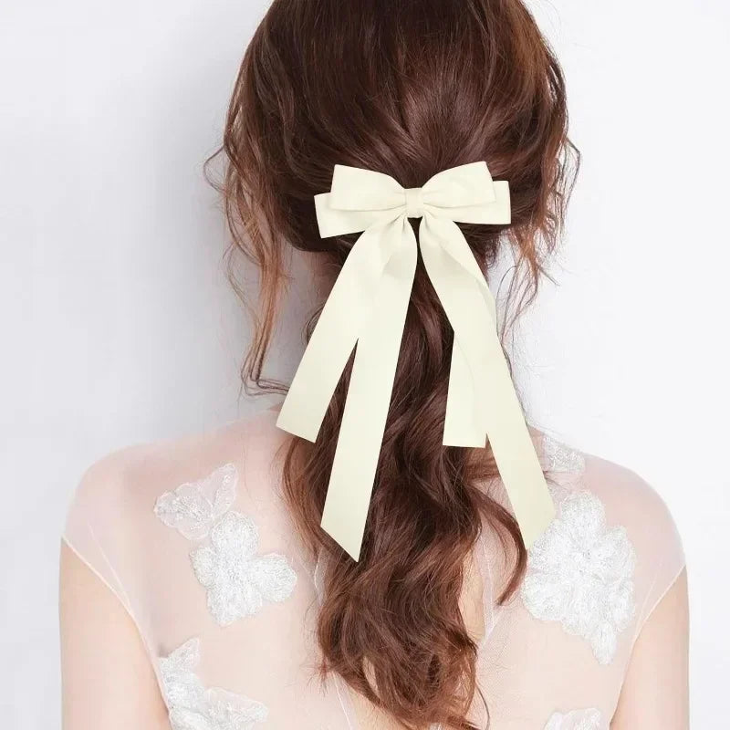 Elegant Fabric Bow Hair Clip – Long Ribbon Hairpin for Women & Girls