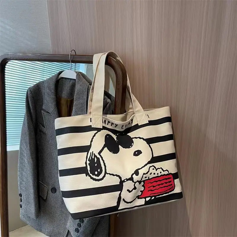 Snoopy Striped Canvas Shoulder Bag