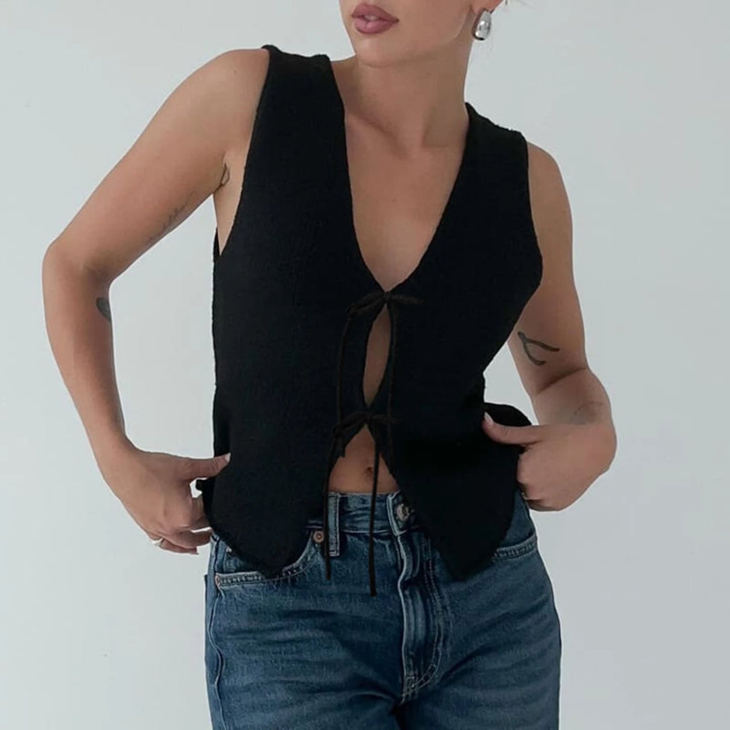 Tie-Front Knit Vest Top