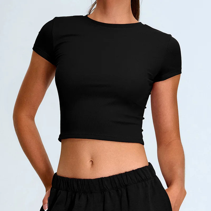 Short Sleeve Yoga Crop Top – Workout Gym Sport Shirt
