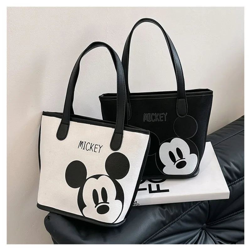 Disney Mickey Mouse Handbag – Stylish Black Gold Cartoon Shoulder Tote Bag