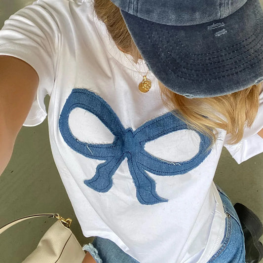 Summer Loose Fit T-Shirt with Bow Print – Casual Streetwear Top