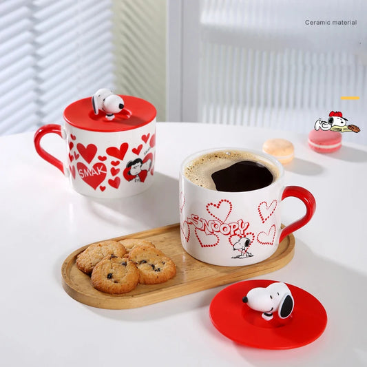Snoopy Cartoon Ceramic Mug with Lid – 420ml