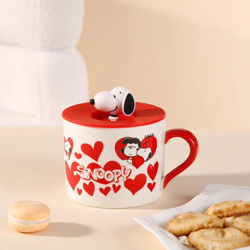 Snoopy Cartoon Ceramic Mug with Lid – 420ml