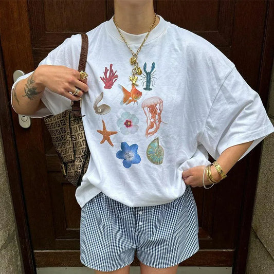 Oversized Fruit Print Graphic T-Shirt – Loose Fit Streetwear Summer Top