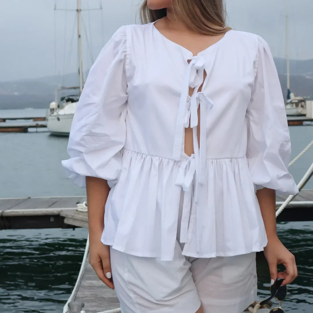 Women Y2K Vintage Gingham 2-Piece Set – Puff Sleeve Babydoll Peplum Top + Shorts