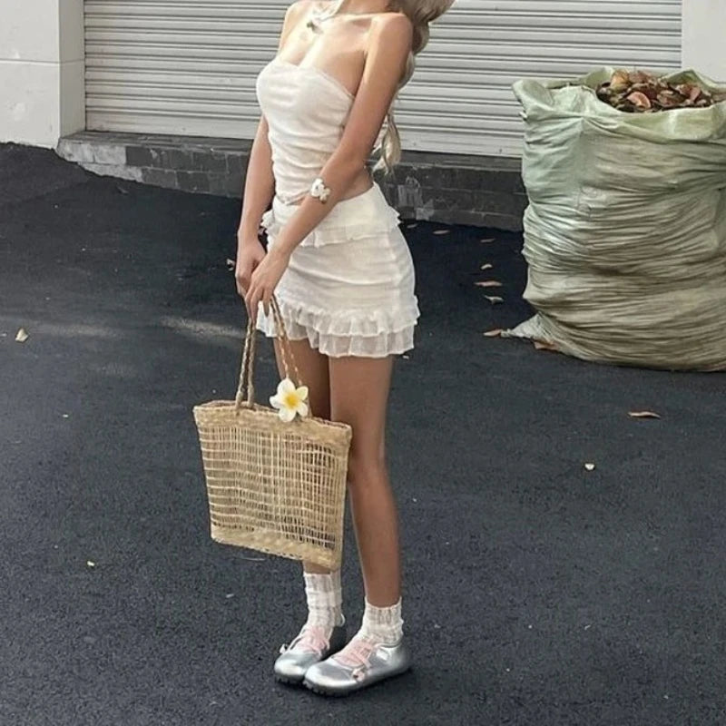 Strapless Lace Layered Mini Dress