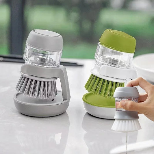 Soap Dispensing Dish Brush – With Holder Base