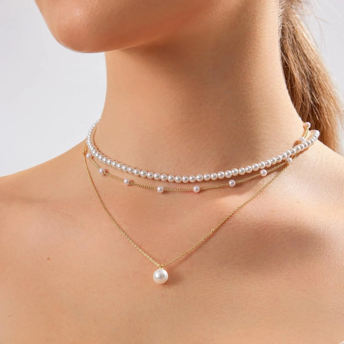Layered Pearl Choker Necklace – Gold