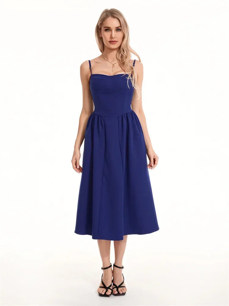 Elegant Spaghetti Strap Midi Dress