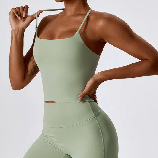 Women's Sleeveless Sports Top – Thin Compression Yoga Crop with Open Back (Available in Multiple Colors)